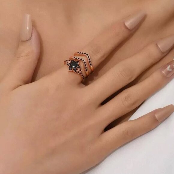 NEW! Mystic Black Moon 🌙 Ring Trio Set Gold Gypsy - Picture 2 of 3